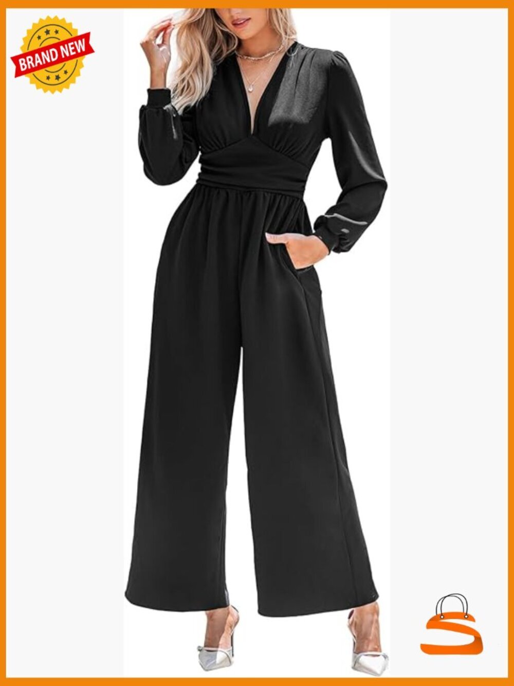 V-Neck Long Sleeve Wide Leg Jumpsuit Romper Vacation Outfit